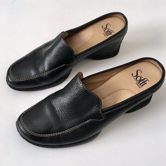 Sofft Shoes - Söfft Black Leather Comfort Slipon Mule Wedge Heel